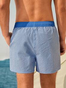 Manfinity VDAYZ Quần short nam dáng casual kẻ sọc, cạp chun, thích hợp đi biển. - Màu xanh nhạt - Xem 2