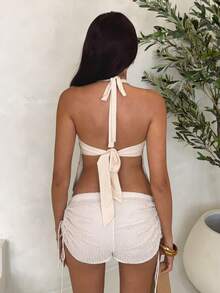 Glamine Blouse sexy et polyvalente à imprimé floral pailleté, avec encolure ras-du-cou et dos nu, pour les rendez-vous et les sorties - Nude - Voir 2