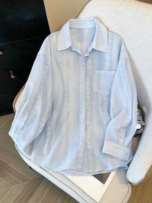 SHEIN Franclia Women's Casual Embroidered Jacquard Drop Shoulder Loose Blouse, Lightweight Relaxed Fit Spring/Summer New Style - Blue - View 7