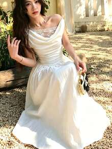 INAWLY Vestido de encaje blanco, elegante estilo francés, estilizador, vestido de verano de alta gama para mujeres - Blanco - Ver 6