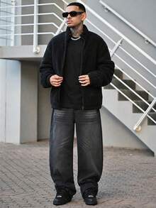 Devon Thys 男士休闲纯色长袖外套，秋冬季百搭单品 - 黑色 - 查看 6