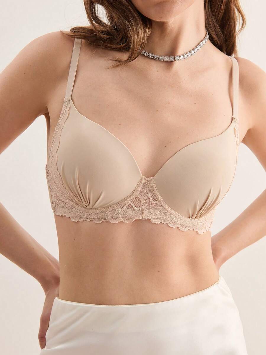 Hourtrue Women's Skin-Friendly Lace Bra, French Romantic Casual Versatile Mature Charm Lace Patchwork Underwire Bra, Lift And Support Adjustable Brafor Summerfor Summer