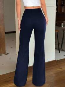 SHEIN Tall CURVE 大码纯色休闲简约设计百搭日常裤 - 藏蓝色 - 查看 2