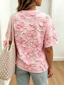EMERY ROSE 大码女式碎花休闲上衣，夏季新品，粉色，花朵图案，时尚百搭，优雅风格，适合度假和约会 - 彩色 - 查看 2