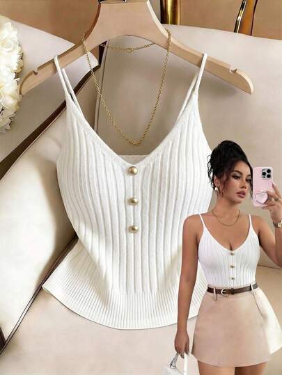 SHEIN Franclia 女士纯色休闲百搭日常针织吊带衫