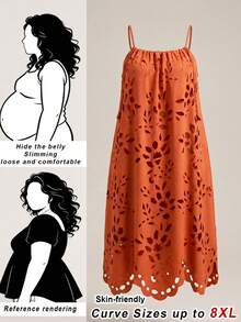 SHEIN CURVE+ Đầm dệt màu trơn phong cách Bohemian dành cho nữ, cỡ US22, thích hợp cho lễ hội âm nhạc, kỳ nghỉ biển, trang phục Bohemian cho lễ hội âm nhạc. - trái cam - Xem 9