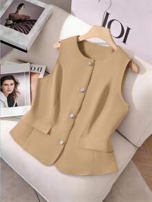 GlowEve CURVE Plus Size Shirt With Design Sense, Commuting Versatile Slimming Waist High-Quality Elegant Fashion Round Neck Intellectual - Brown - View 1