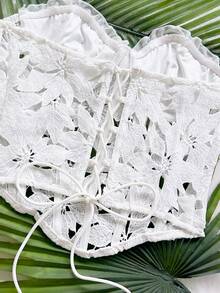 Soleia 女款春夏浪漫度假風雛菊刺繡紋理印花3D花卉裝飾抹胸上衣，適合休閒約會、情人節、下午茶、海灘、郵輪度假、公路旅行、城市度假、音樂節派對，波希米亞嬉皮西式日常通勤 - 白色 - 查看 5