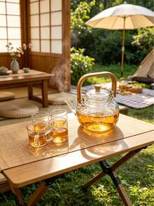 1 Set Of 1 Pot With 6 Cups And A Tray, 1 Pot With 4 Cups And A Tray, High-Temperature Resistant Glass Tea Pot In Modern Minimalist Style, Walnut Wood Color, Tea Infuser Pot For Brewing Tea, Tea Infuser Pot For Brewing Tea, Tea Infuser Set For Use In Parties, Gatherings, All Seasons. - Double Layer Cup Flower Tea Set - View 6
