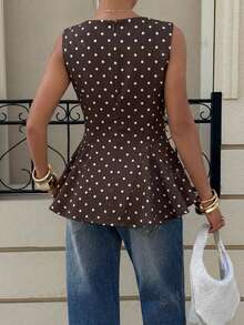 Siren Gaze Spring/Summer New Polka Dot Sleeveless Tank Top For Women - Brown - View 2
