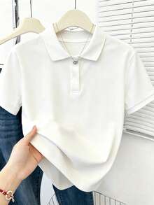 SHEIN Áo polo ngắn tay nữ màu trơn, kiểu dáng thường ngày, thoải mái cho mùa hè. - Nhiều màu - Xem 3