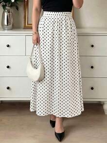 Modelyn Elegant Casual Printed Drawstring Waist Loose A-Line Plus Size Women Polka Dot Skirt, Spring/Summer - Multicolor - View 4