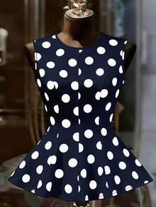 Franclia Women's Sexy & Elegant Polka Dot Print Camisole, Suitable For Spring/Summer Outfits - Navy Blue - View 2