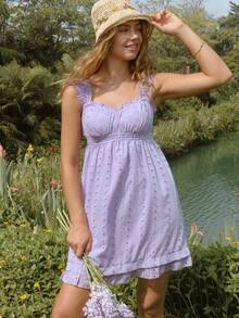 WESTFADE Robe mini à encolure en cœur sans manches, à volants superposés et à motif floral ajouré - Prune - Voir 1