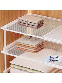 Adjustable Expandable Shelving Unit | High Load Capacity, Space Saving | Fits Wardrobe, Shoe Rack, Kitchen Cabinet (Max Load 50lbs!) | Plate Rack, Shoe Rack, Kitchen Storage, Storage Drawer, Organizer Rack - White - View 2