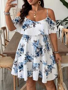 SHEIN VCAY Vestido casual de tirantes con estampado floral y volantes en el bajo para tallas grandes - Multicolor - Ver 5