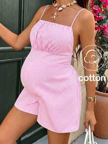 SHEIN Bộ áo liền quần bầu kẻ sọc hở lưng buộc dây - Hồng - Xem 1