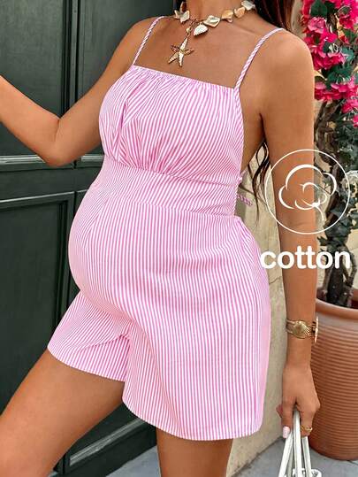 SHEIN Maternity Striped Backless Tie Strap Jumpsuit