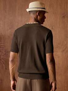 EASEVO Marca Manfinity - Top de punto de manga corta para hombre de talla grande - Café integral - Ver 4