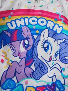 My Little Pony X SHEIN Young Girl Letter & Cartoon Print Round Neck Short Sleeve T-Shirt - Pink - View 4