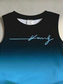 Bộ 2 món cho bé trai, gồm áo tank top cổ tròn in logo gradient và quần short, thích hợp mặc ngoài trời vào mùa hè. - Nhiều màu - Xem 7
