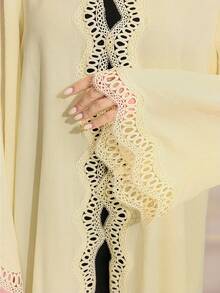 Yasmyna Women's Lace Patchwork Casual Abaya For Gatherings And Outings - Yellow - View 5