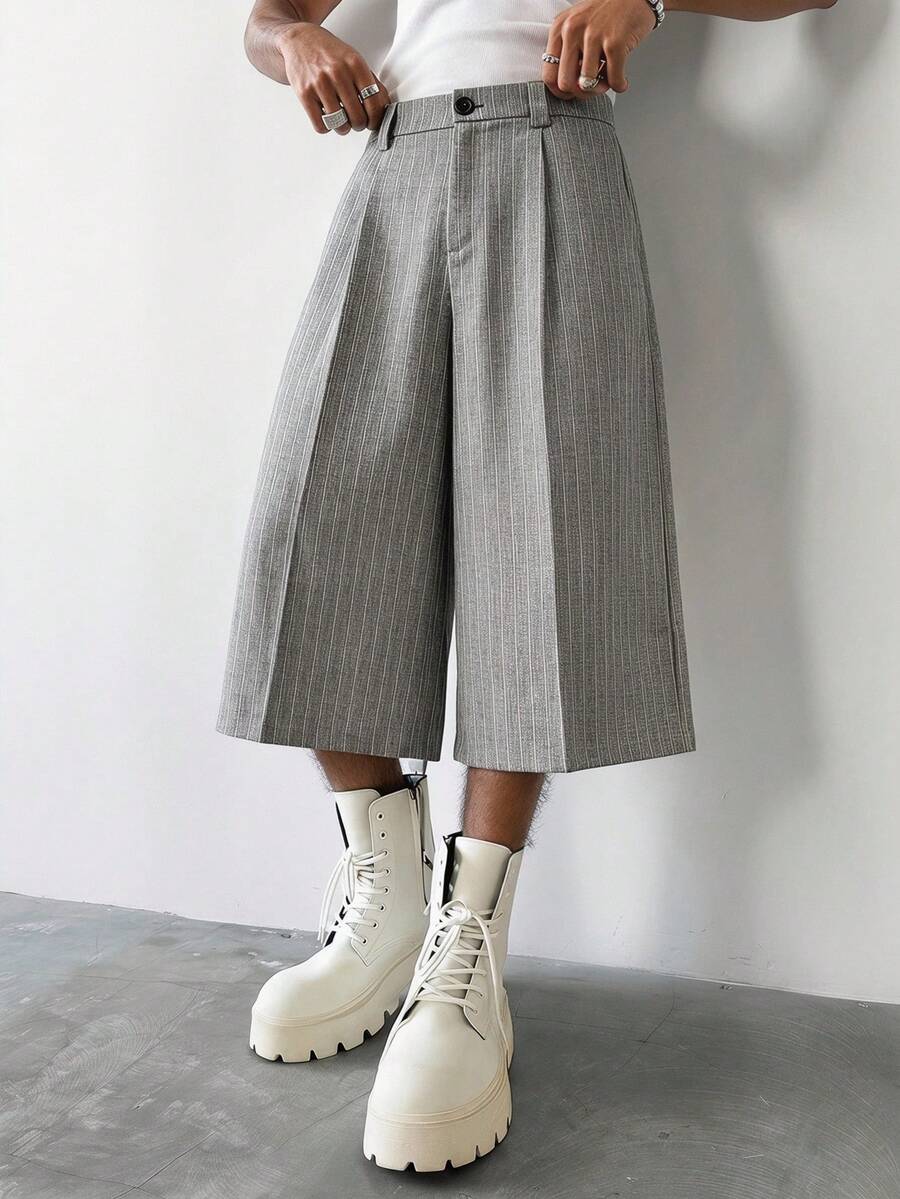 TOKVUE Men's Casual Striped Wide Leg Shorts - Light Grey - View 1