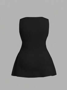SHEIN EZwear 黑色大码轻薄针织无袖上衣，夏季 - 黑色 - 查看 6