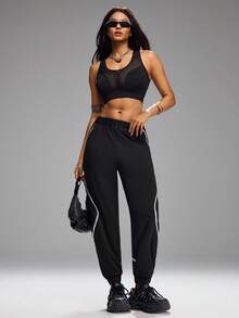 Innovista Quần jogger nữ kiểu dáng thường ngày, phối màu tương phản, cạp chun. - màu đen - Xem 5