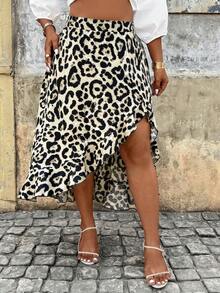 SHEIN Tall CURVE Plus Size Women Leopard Print Casual Versatile Date Night & Outing Mini Skirt Fall - Multicolor - View 5