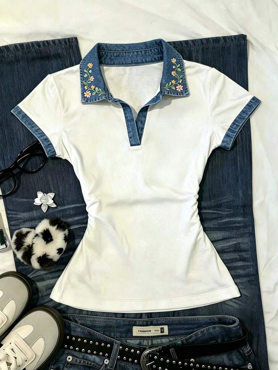 IslaSuriya Kaos Polo Lengan Pendek Kasual Motif Bunga untuk Wanita - MultiWarna - View 1