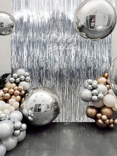 3pcs Silver Fringed Ribbons, Party Decoration Rain, Curtain With Metallic Texture Design. Suitable For Studio Props, Birthday Parties, Brides' Gift Ceremonies, Weddings And Any Festival Decorations, Christmas Decorations, Background Curtains, Party Decorations, Event Setups, Photo Booth Props, Decorative Ribbons, Durable Fringes, Lightweight Fabric, Event Decorations, Background Curtains, Brides' Parties - New Year, Valentine's Day Background Decorations.