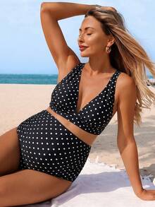 SHEIN 26SS 夏季海灘度假花卉孕婦泳衣套裝 - 黑與白 - 查看 5