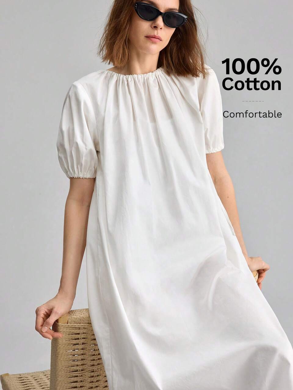Women's Plain White Summer Casual Vacation Solid Color Minimalist Round Neck Short Sleeve 2 Pieces Set Modern Office Diner Business Attire