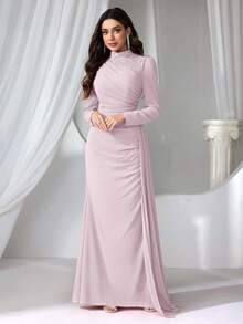 Coutiva 女士立领仿珍珠长款晚礼服 - 淺粉色 - 查看 3