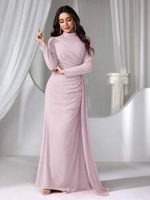 Coutiva 女士立领仿珍珠长款晚礼服 - 淺粉色 - 查看 4