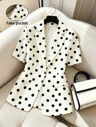 SHEIN Franclia Elegant Women's Polka Dot Lapel NeckShort Sleeve Blazer