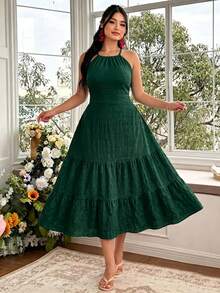SHEIN Clasi Plus Size Red Off-Shoulder Maxi Dress - Dark Green - View 8