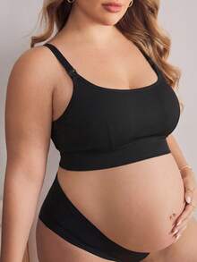 Moonlight&Mama Plus Size Nursing Bra, Ribbed Nursing Bra, Sports Bra For Pregnant Or Breastfeeding Women, Convenient Nursing Experience For Plus Size Urban Women - Black - View 3
