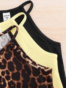 3pcs Young Girl Solid Color Knit Sleeveless Tank Top & Striped Knit Sleeveless Tank Top Set - Multicolor - View 4
