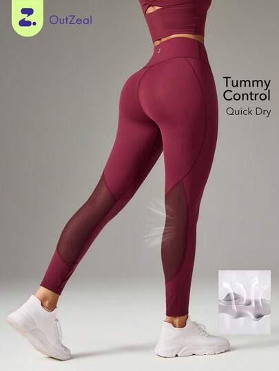 OutZeal Gym Wear Women Sports Leggings Workout Yoga Pilates Tummy Control Quick-Dry Mesh Panel Active Bottoms