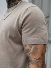 Artur Kramer Men's Casual Solid Color Short Sleeve Pullover Knitted Top, Spring/Summer - Khaki - View 4