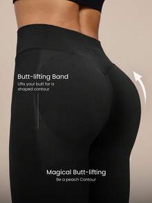 GLOWMODE Legging Olahraga Musim Panas 24" Ultrafine Lembut Tanpa Jahitan SunKissed Sculpt Pinggang Tinggi Pengangkat Bokong Kompresi Scrunch Lapisan Ganda - Hitam - View 5