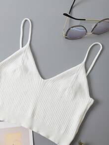 INAWLY Solid Crop Knit Cami Top - White - View 4