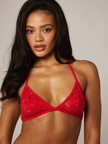 MISSGUIDED Red Lace Triangle Bra And Thong Lingerie Set With Strappy Details For Intimate Occasions - Red - View 2