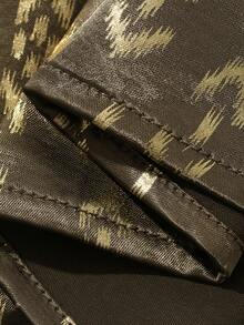 Dazy Plus Shiny Foil Pattern Satin Decorative Scarf Attached Short Waist Cinched Women Nightgown Pajamas - Olive Green - View 3