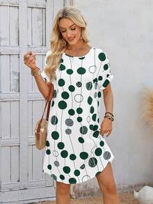 EMERY ROSE Casual Printed Sleeveless Round Neck A-Line Dress, Summer,Dresses For Women Summer - Dark Green - View 4