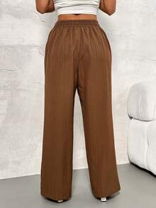 SHEIN PETITE 3packs Summer Pants Women's Solid Color Waist-Tie Wide Leg Loose Casual Pants Work Pants ,Petite Women - Black - View 2