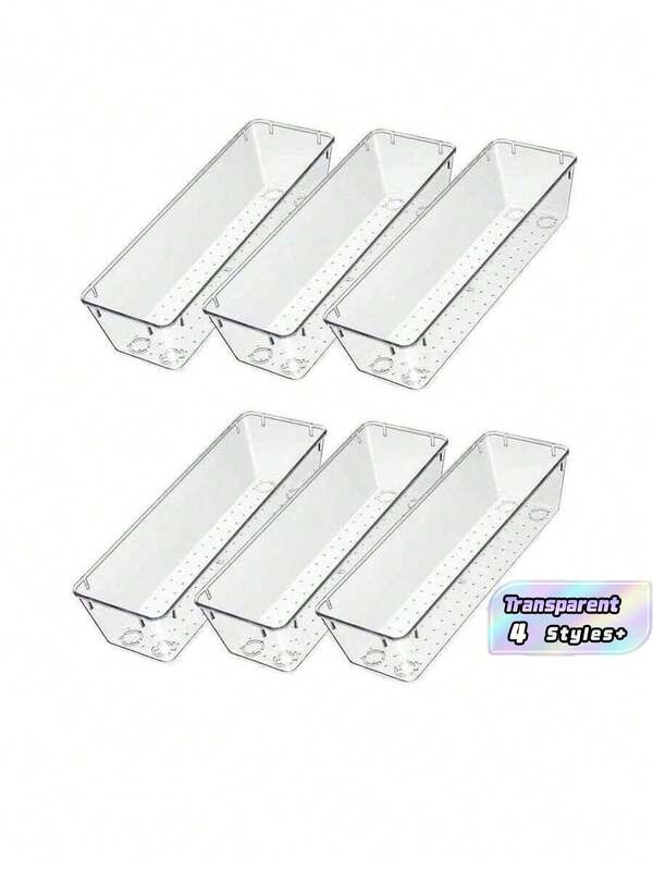 6 PIEZAS Cajas organizadoras de cajón de plástico transparente, divisores de cajón de escritorio para dormitorio, baño, oficina para almacenar cosméticos, joyas, artículos pequeños, utensilios