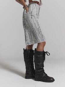 MUSERA Pantalones cortos vaqueros con estampado y bordes deshilachados, sexy para verano, primavera, festivales, vacaciones, fiestas y salidas - Gris - Ver 3